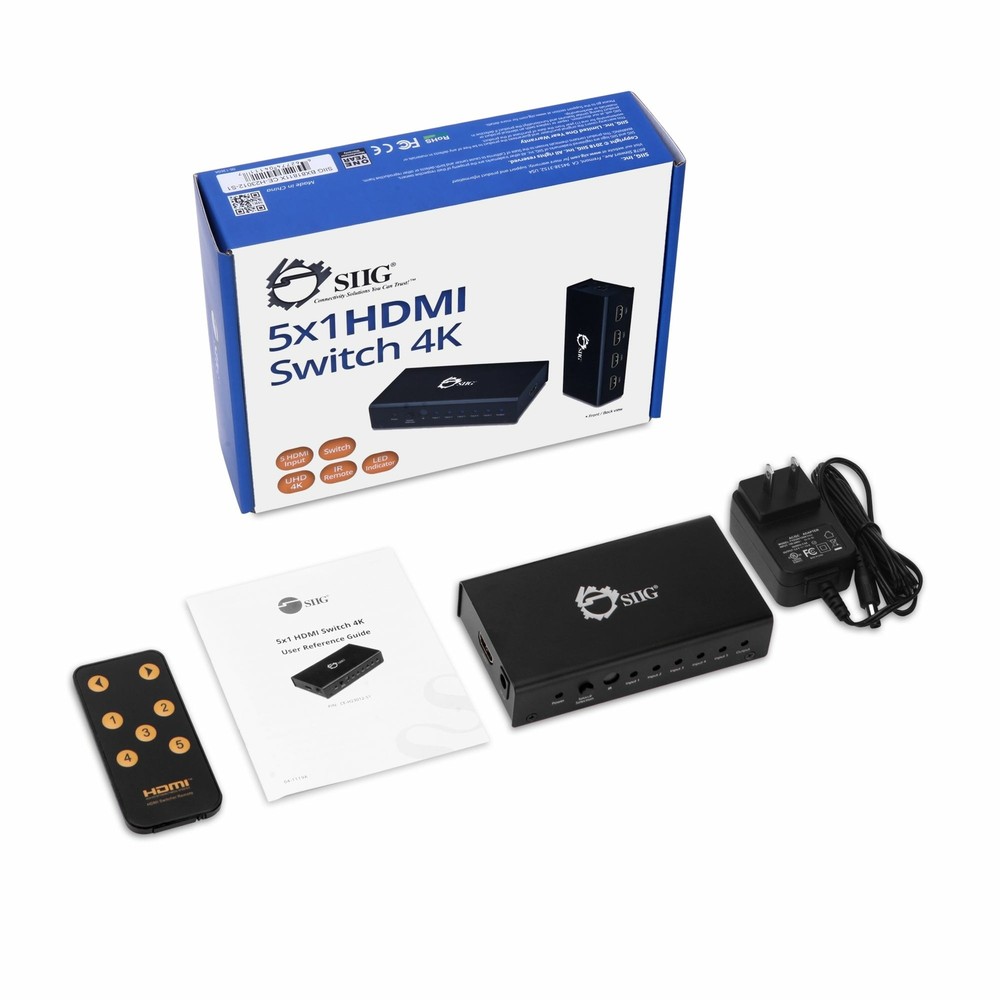 SIIG 5x1 HDMI Switcher 4K - Switch Inputs and Source Selector (CE-H23012-S1)