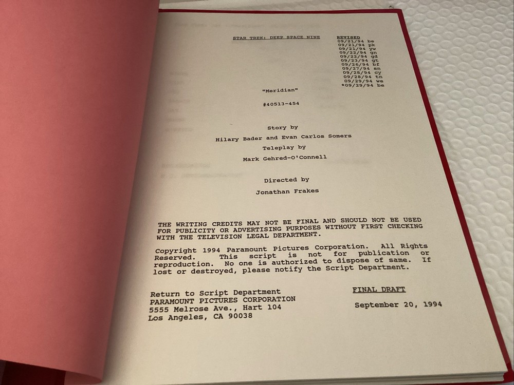 Star Trek Deep Space Nine "Meridian" Final Draft September 20, 1994 Script