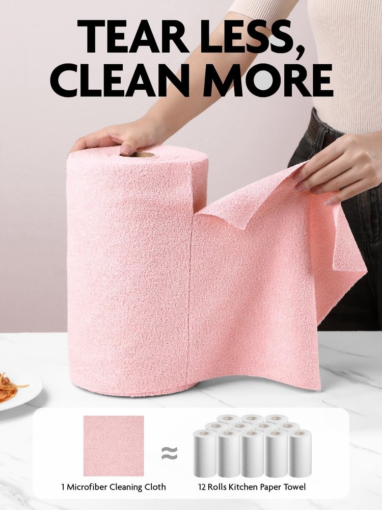 Fantasticlean Microfiber Cleaning Cloth Roll -75 Pack, Tear 75 pack, Pink