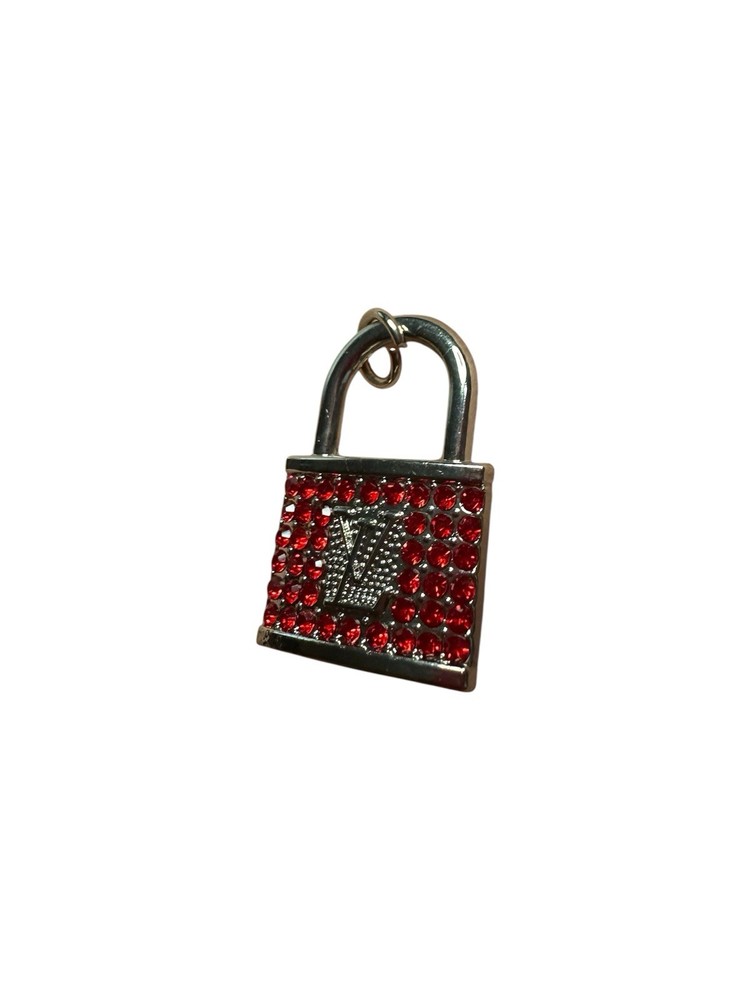 Louis Vuitton Silver with Red Stones Lock Zipper Pull Charm