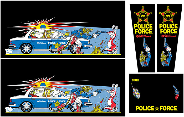 Police Force Pinball Machine CABINET Decal Set