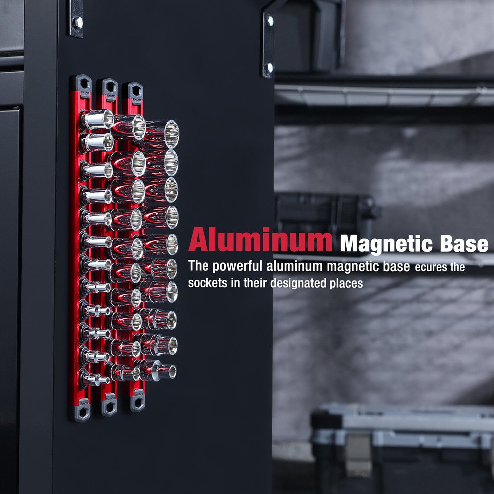 WORKPRO 3/8 Drive Magnetic Socket Organizer Socket Rail Heavy Duty Socket Holder