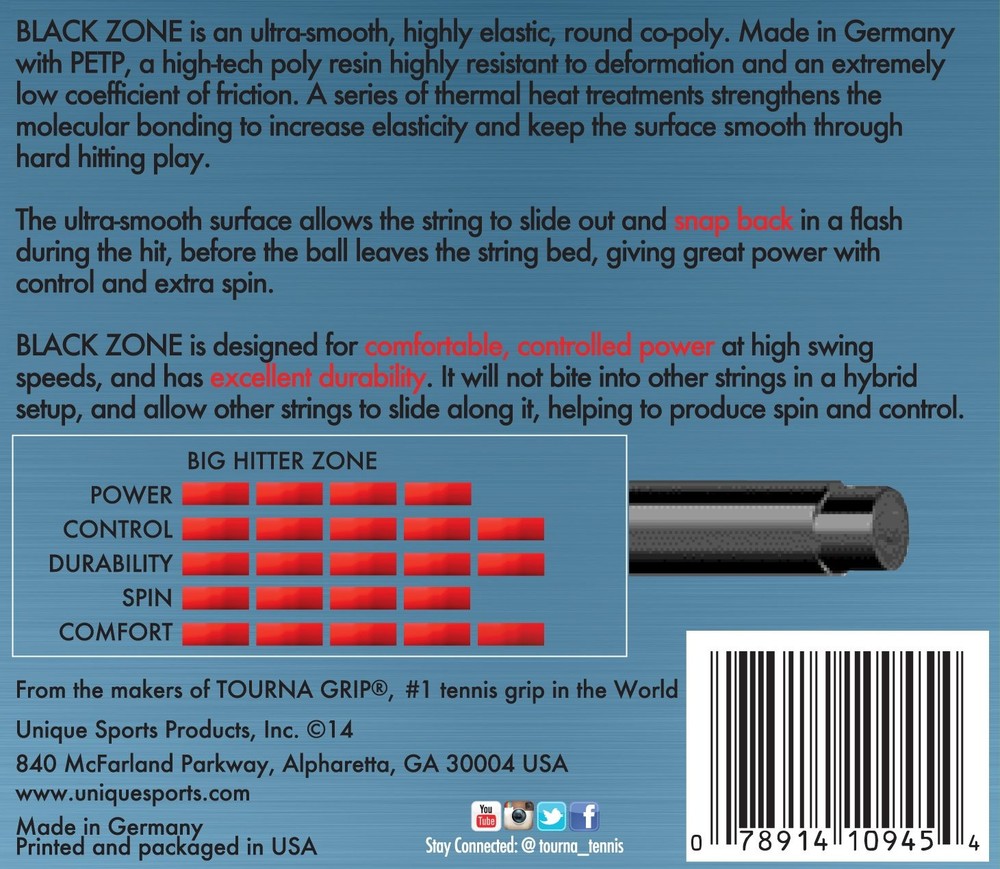Tourna Big Hitter Black Zone 16g Set Polyester Tennis String