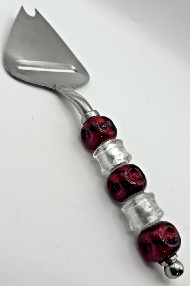 Beaded Serving Set Red White Stainless Pampered Chef 4 pc set Spoon Fork Knife