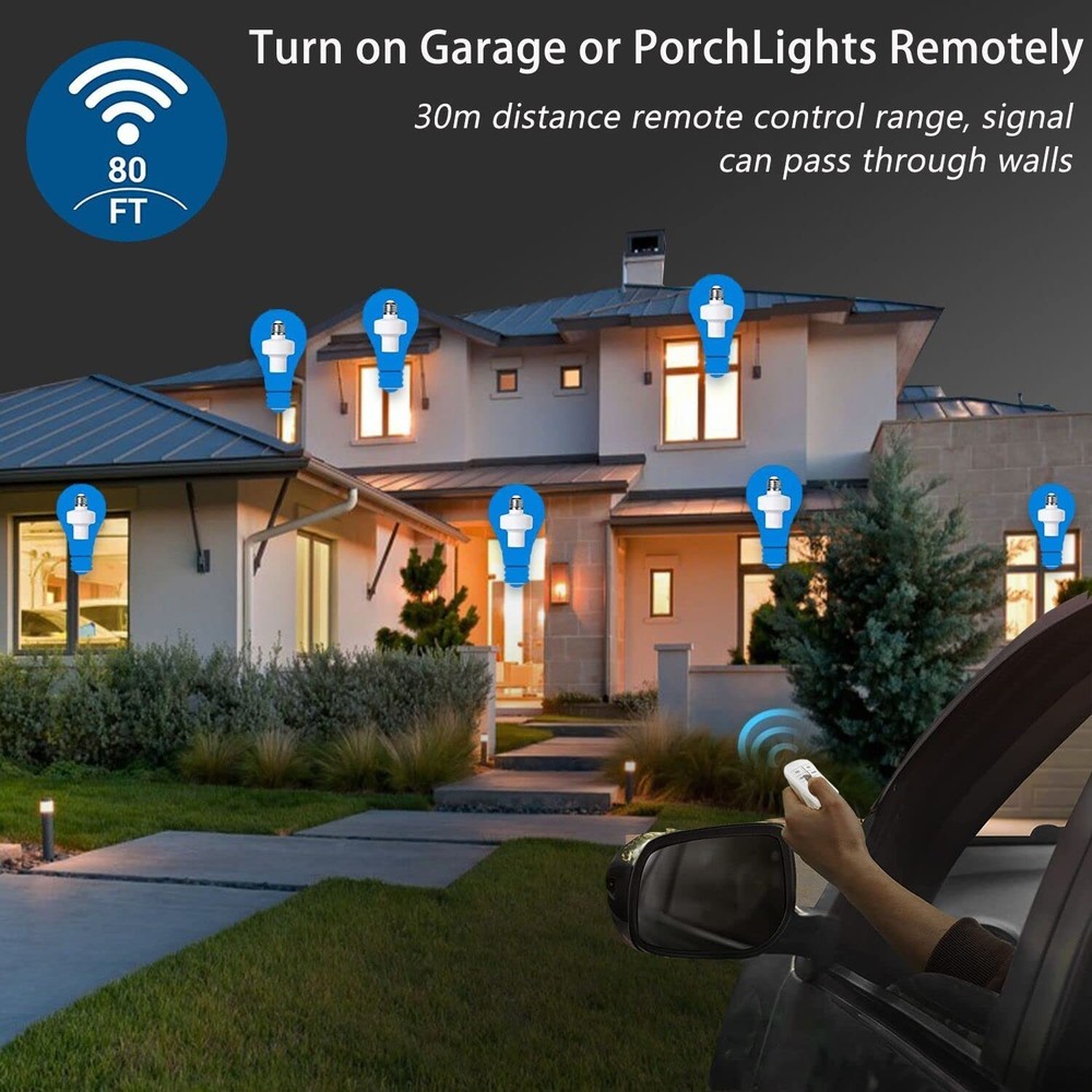 Remote Control Light Bulb Socket, E26 E27 Bulb Lamp Holder with Remote Control