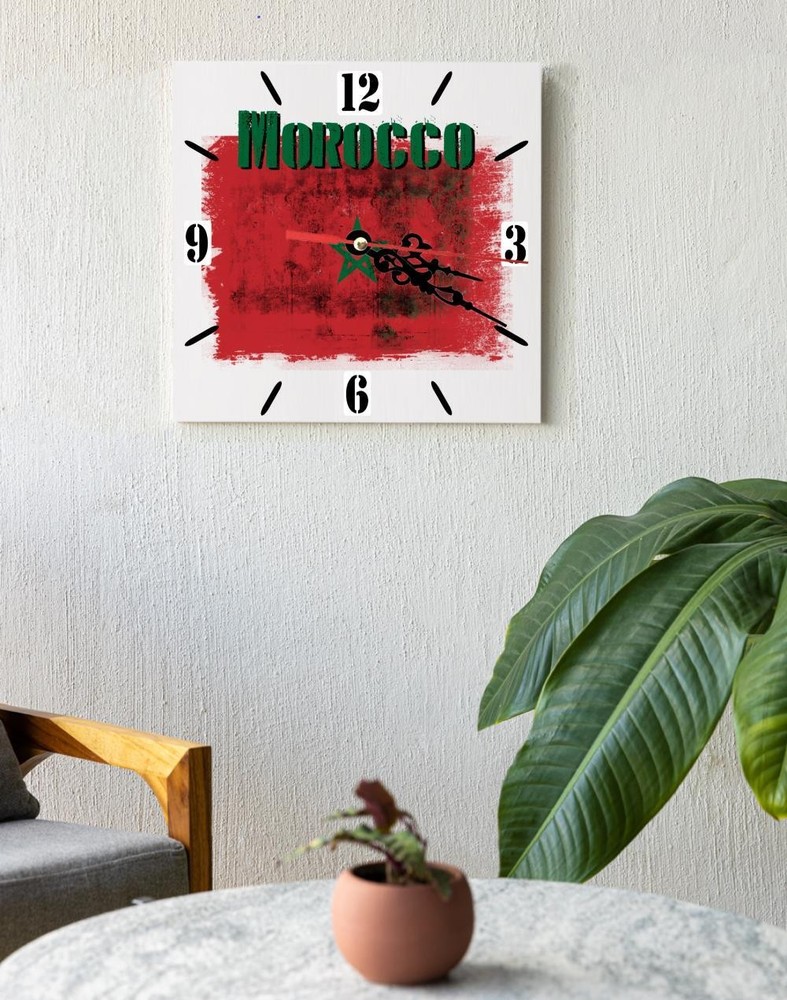 Morocco Flag Wall clock patriots CERAMIC Tile Watch Support Décor
