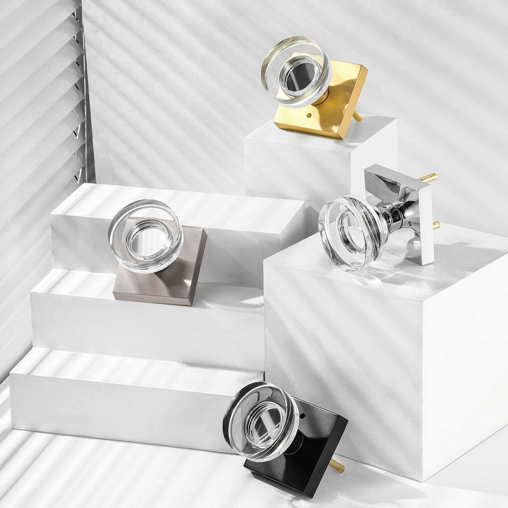 Crystal Door Knobs - Brushed and Satin Nickel Interior Privacy Knobs with Loc...