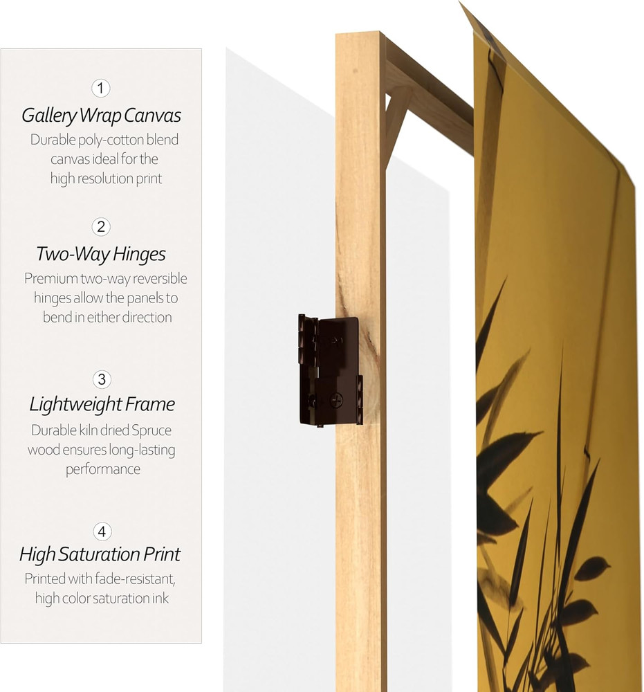 4ft Double-Sided Bamboo Folding Screen - 6 Panel Room Divider for Home & Office