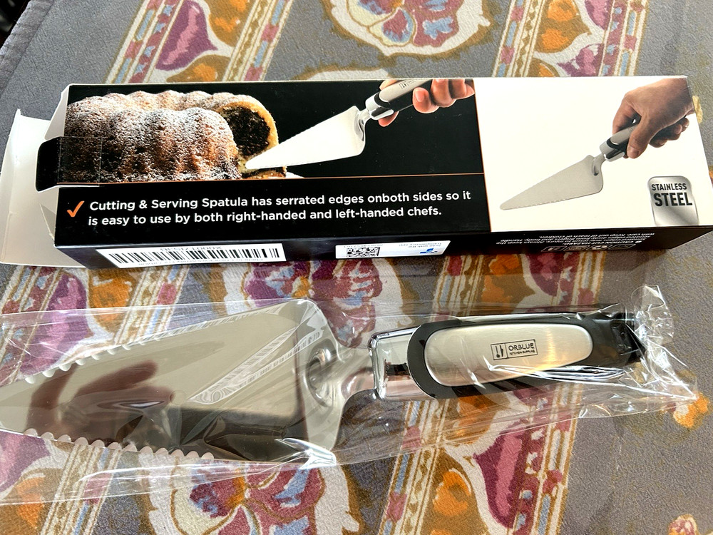 Orblue Pie Server, Essential Kitchen Tool, Serrated on Both Sides, Silver