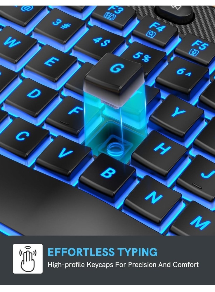 Ergonomic Wireless Keyboard and Mouse Combo - Wave Backlit Keyboard with Soft...