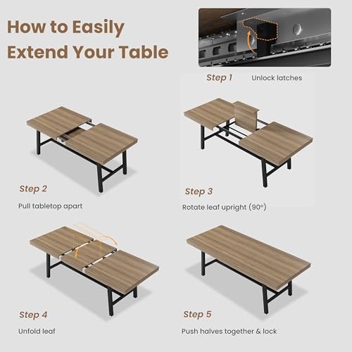 Dining Table, Industrial Rectangular Dining Room 63-83" Extendable Rustic Pear