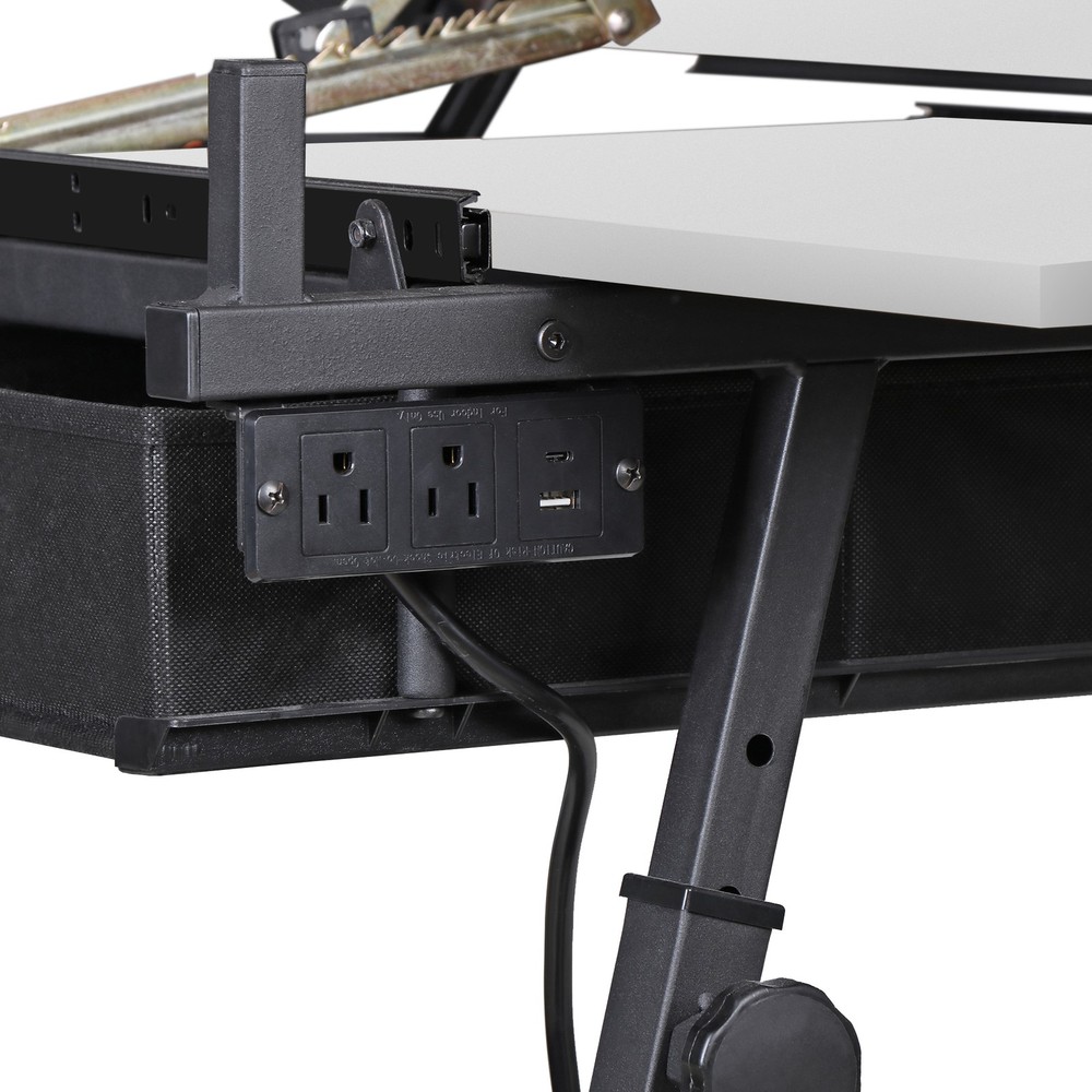 Drafting Table with Wooden Tabletop and Steel Frame Adjustable Height White