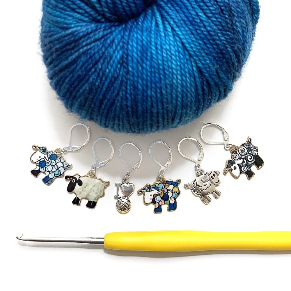 Sheep Locking Stitch Markers with Storage Tin | Leverback Progress Keepers fo...