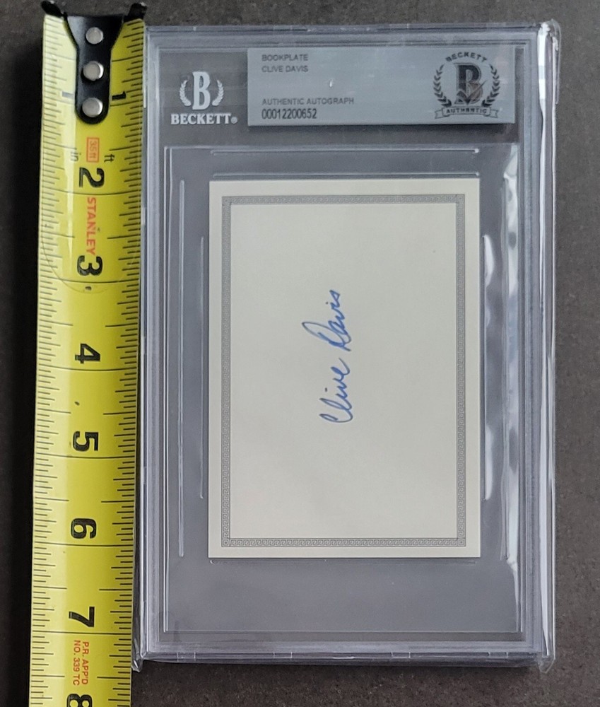 CLIVE DAVIS SIGNED BOOKPLATE BECKETT BAS COA SLABBED PRDUCER AUTOGRAPHED RARE