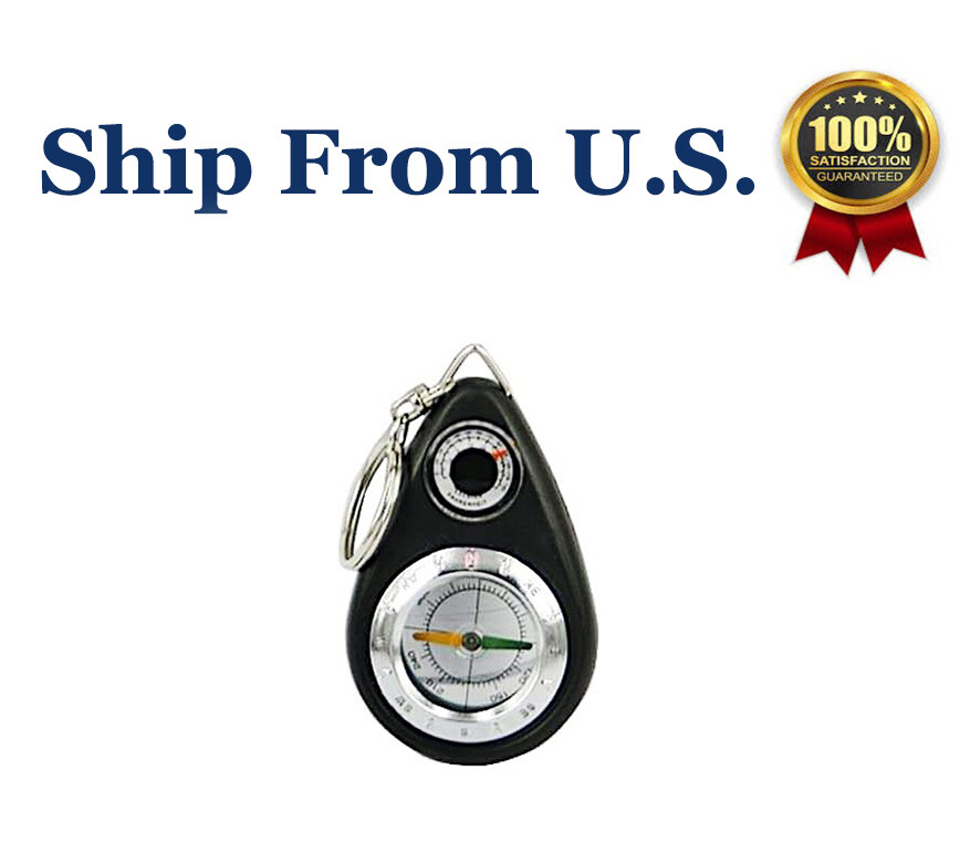 2.75" Pocket Size Mini Survival Thermometer Compass Key Chain For Hiking Camping