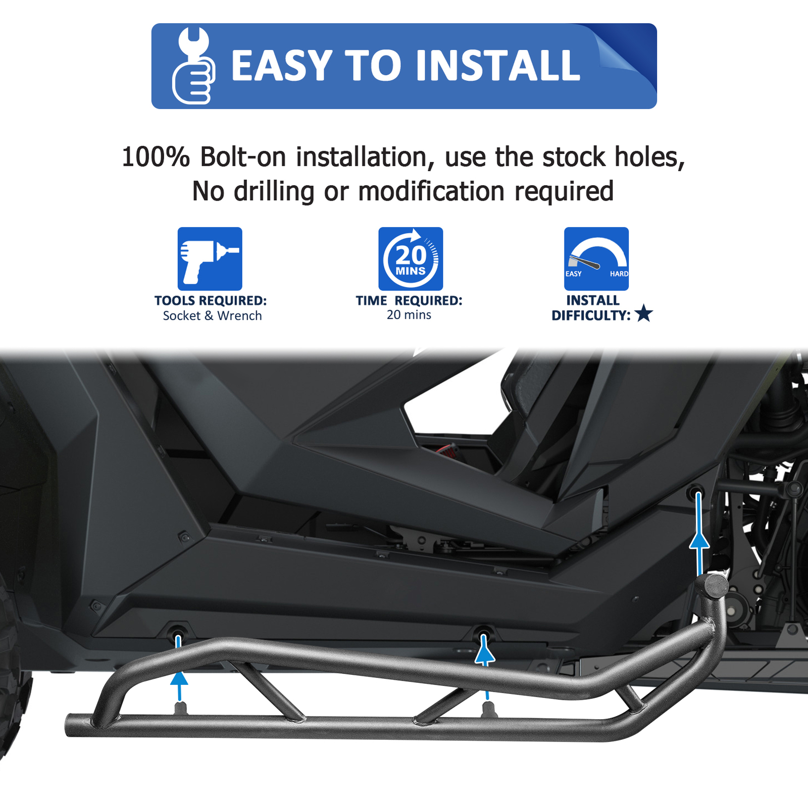 Steel Nerf Bars Rock Sliders For Polaris RZR Pro XP/Turbo R/Pro R/PRO S 2020-UP