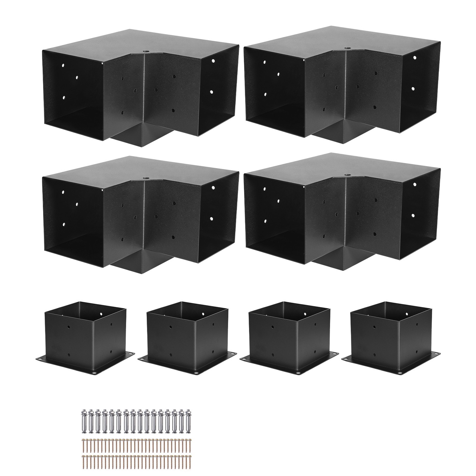 6x6 Inch Pergola Bracket Kit Inner 5.5x5.5 3-Way Brackets 4 Pcs with 4 Bases