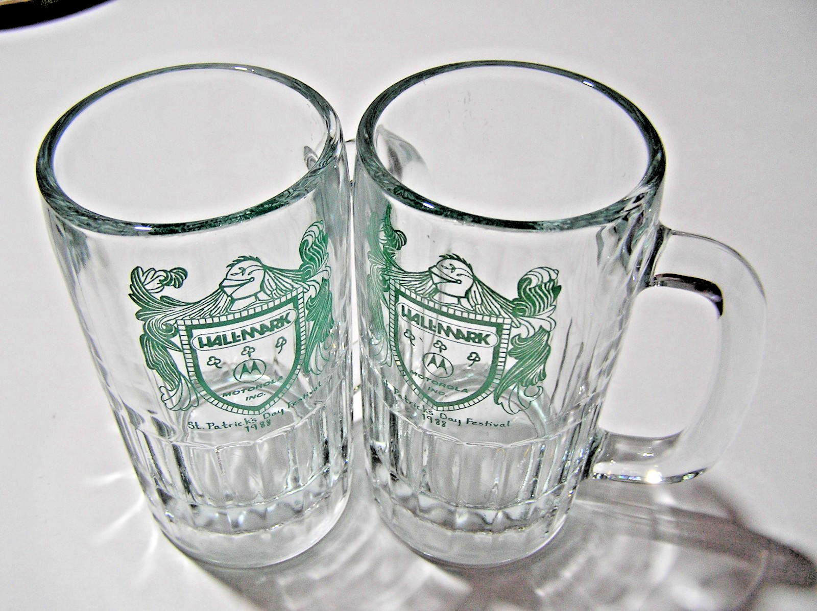 2 Vintage Beer Mugs Commemorating The Motorola St.Patrick's Day Festival in 1988