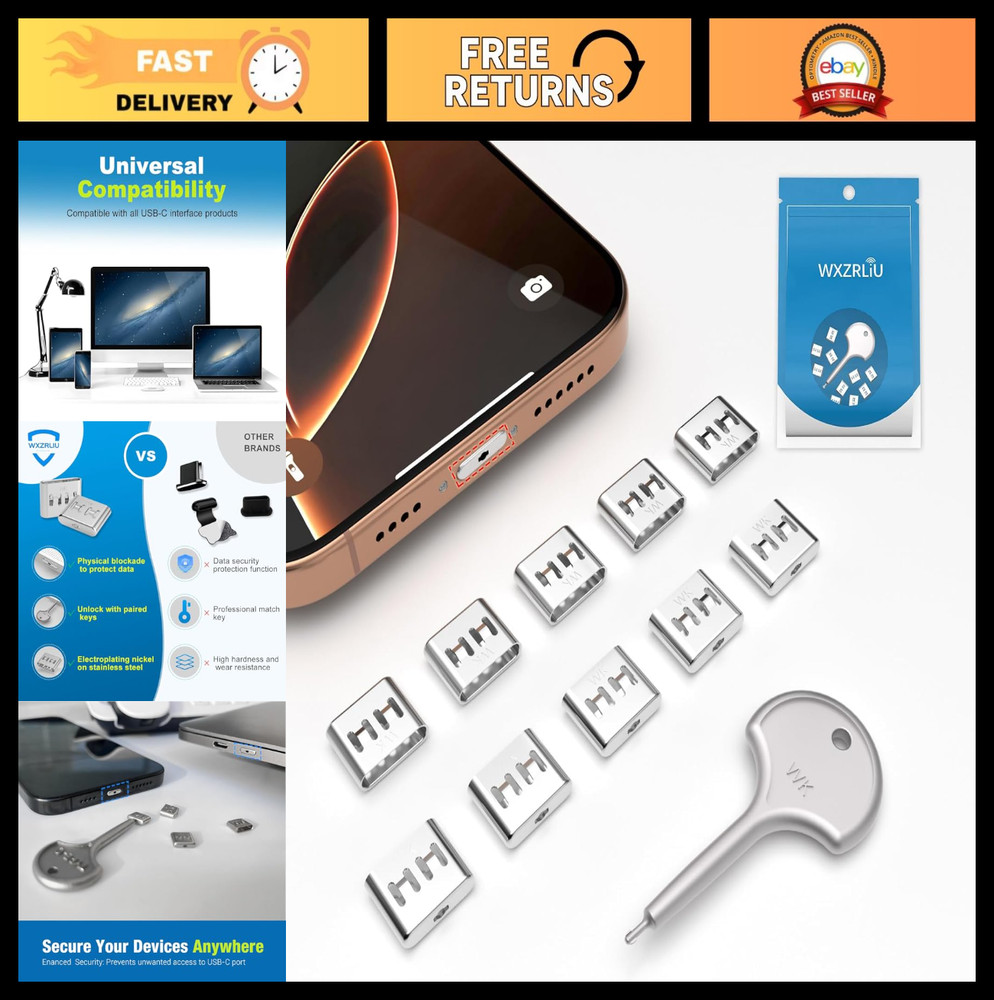 10Pcs USB-C Port Lock with Key, Type-C Plug Protector & Blocker for iPhone 15/16
