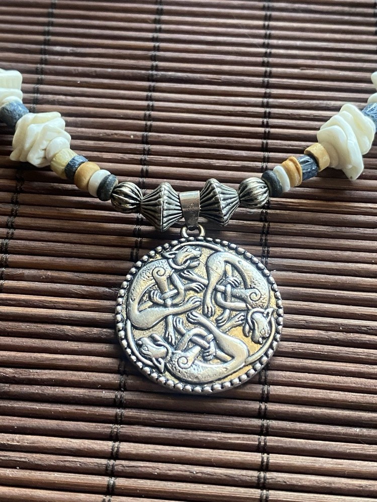 Handcrafted Celtic trinity kells cat pendant necklace, white blue gray