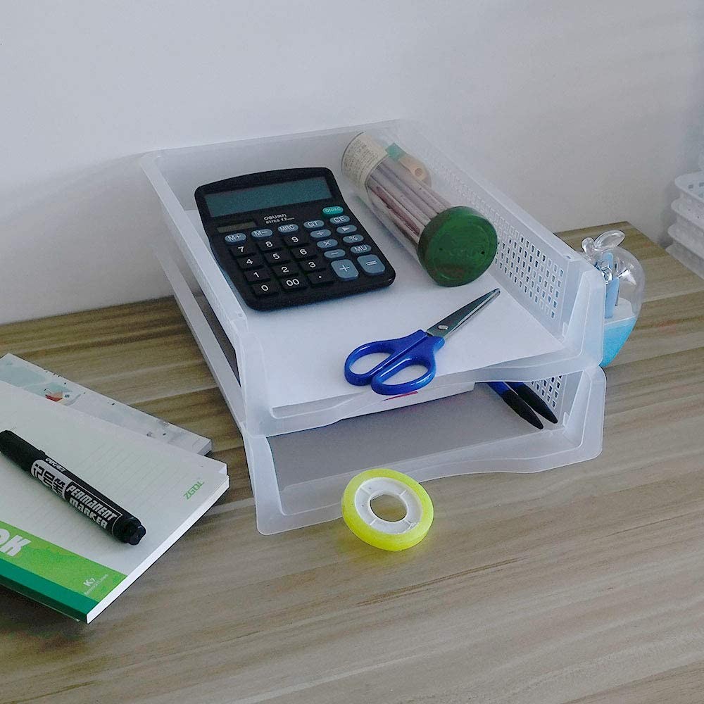 6 Packs Stackable A4 Paper Tray Clear Plastic Desk Letter Tray