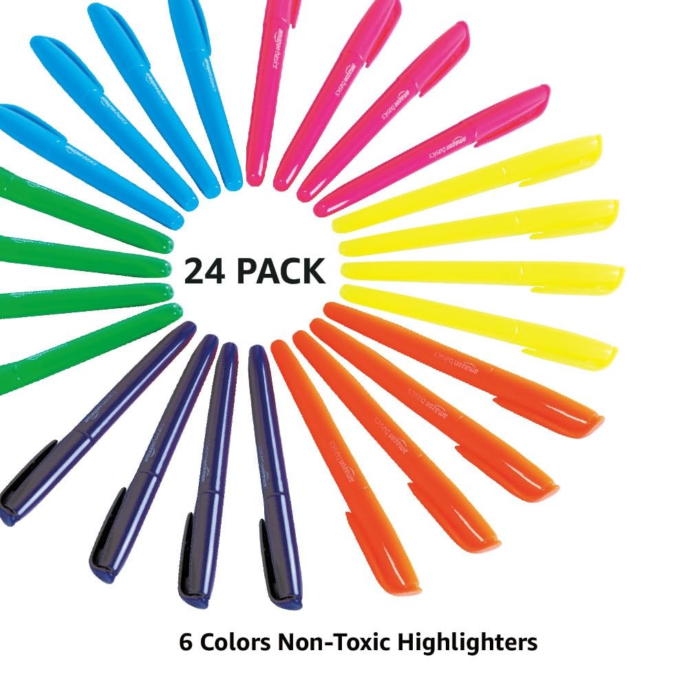 Amazon Basics Chisel Tip Highlighters, 24 Count (Pack of 1), Multicolor