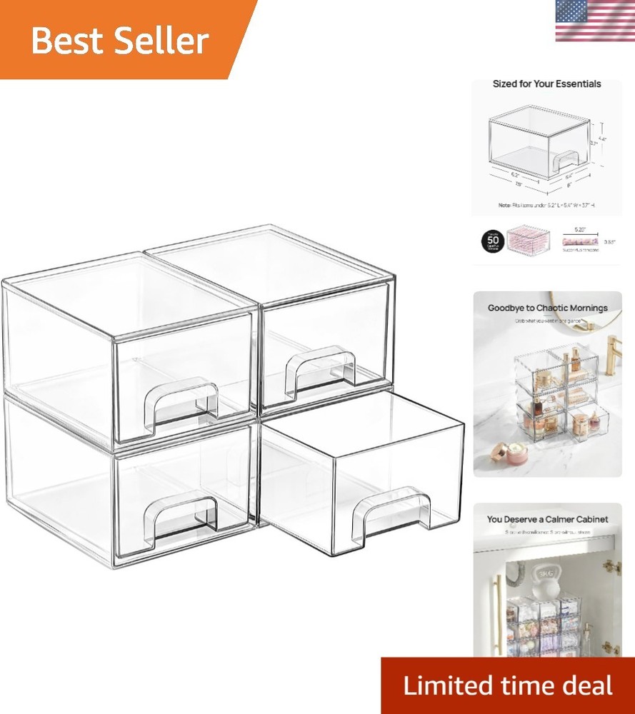 Multi-Purpose Acrylic Drawer Set - 4 Clear Stackable Organizers for Every Space