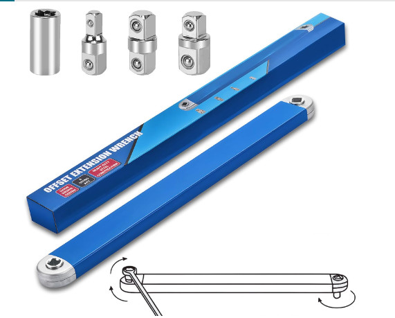 Offset Extension Wrench Set, 15.4" Adjustable with Square Drive Adapters