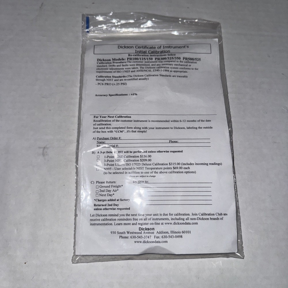 Dickson Pr525 Data Logger,Pressure Range 0 To 500 Psi