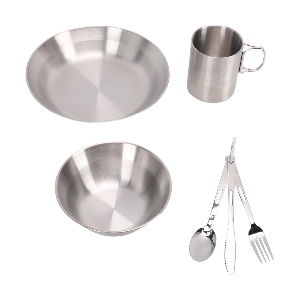 Portable Stainless Steel Camping Tableware Set Double-layer Cup Thickened B TAGX