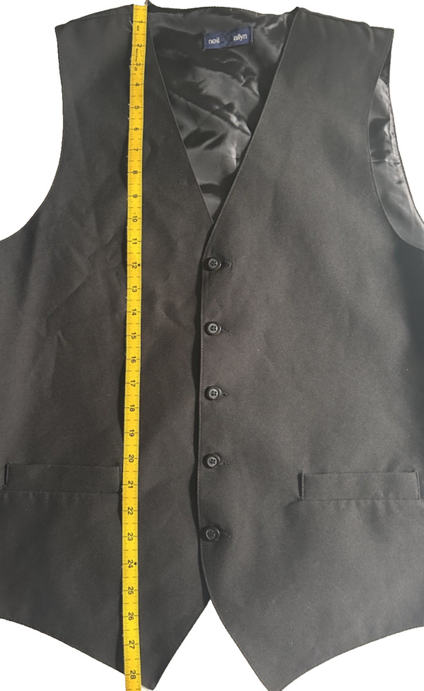 Black Comfort Poly Vest Size XL 5-Button Full Back Inside Pockets Poly Lined