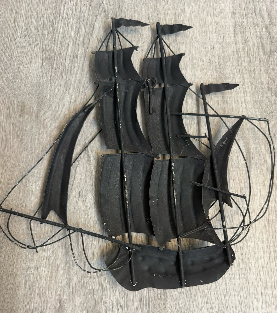 Vintage 3 Sailing Ships Wall Decor, MCM Metal Nautical.