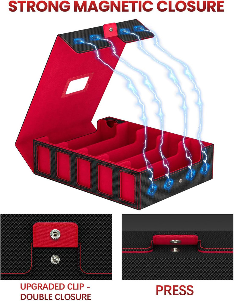 Trading Card Storage Box, 5 Row Card Deck Case with Commander Display & Portable