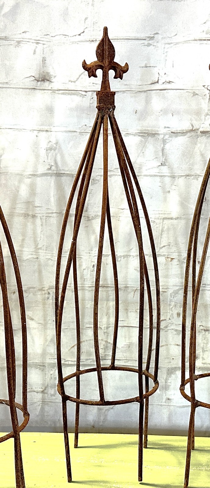 19" Twist Plant Support Garden Trellis Topiary, Rusty Wrought Iron Obelisk