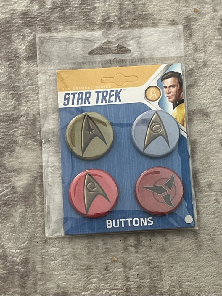 Star Trek 4 Button Set Command Science Engineering Klingon Logos - Brand New