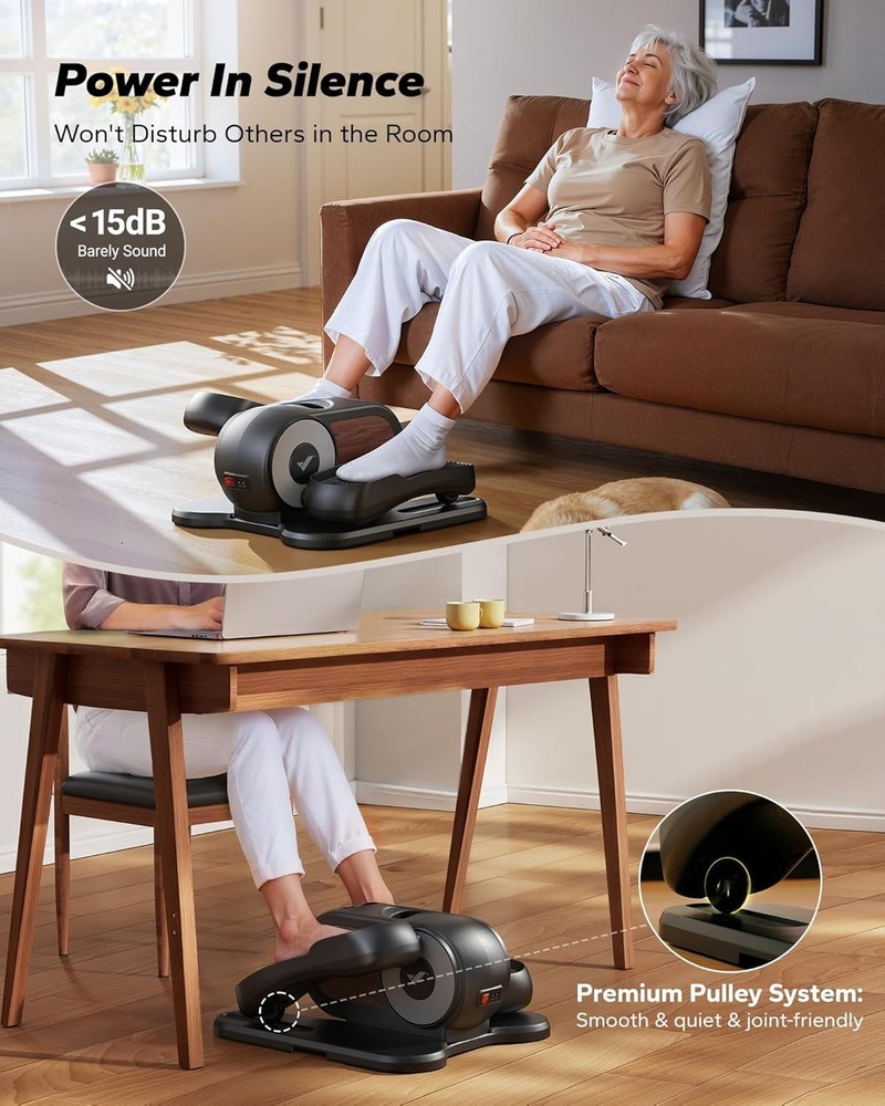 Under Desk Elliptical Machine, Leg Exerciser While Sitting for Seniors with Remo