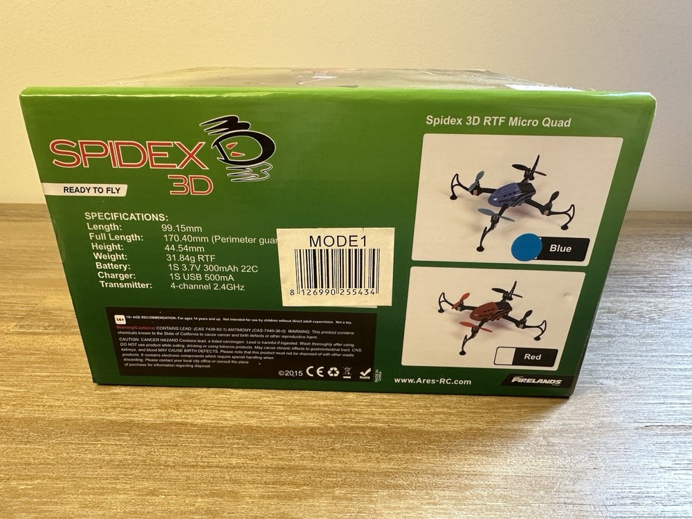 Spidex 3D RTF Micro Quad Drone Blue Ares RC Powers On Untested