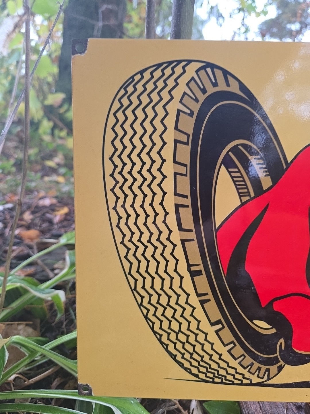 LARGE VINTAGE ARMSTRONG RHINO-FLEX TIRES PORCELAIN SIGN 12" X 35"