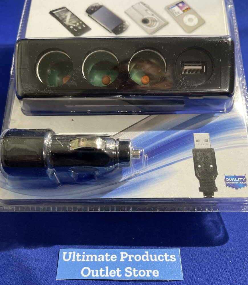 Triple Socket 12V Cigarette Lighter Adapter/Splitter with USB Port for Auto-Car