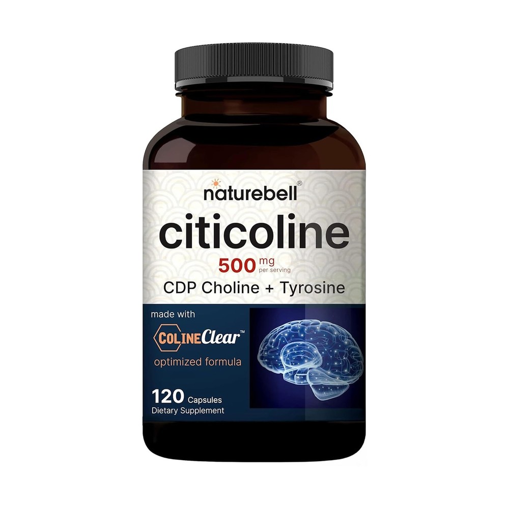 Citicoline 500mg 120 Capsules NatureBell Brain Function Support Adults Memory