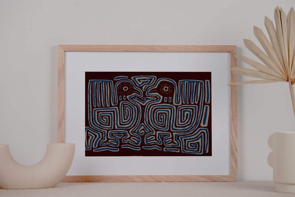 Classic Maroon Blue And White Optical Illusion Bird Mola