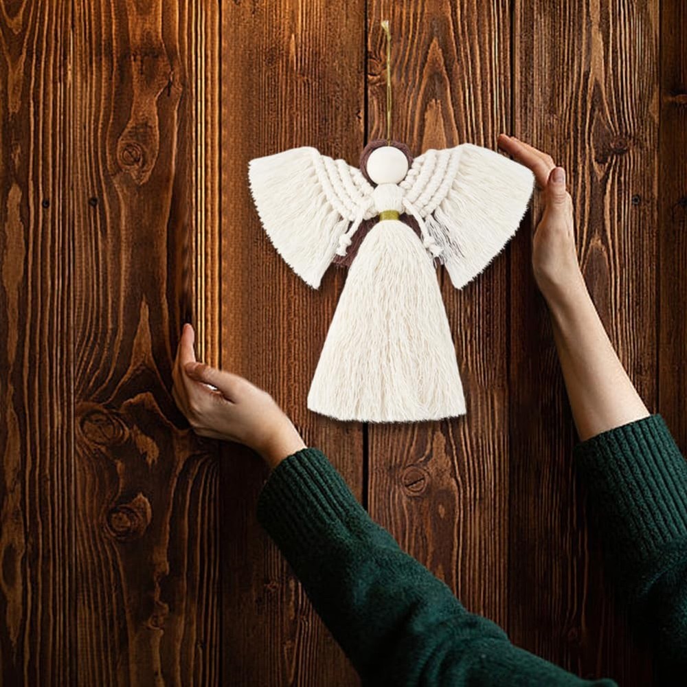 FREEBLOSS 3 Set DIY Macrame Angel Kit for Beginners With Small, White