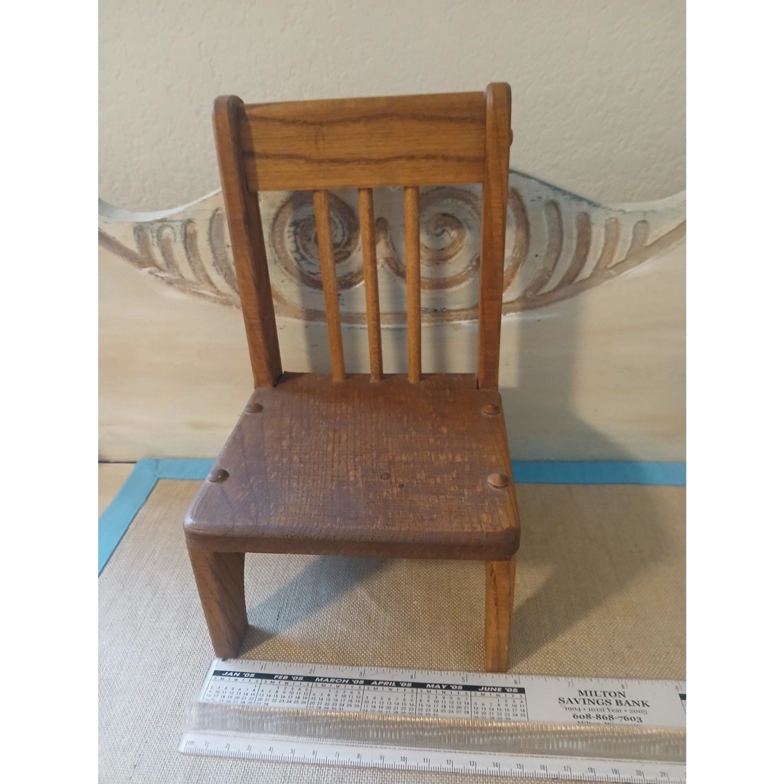 Vintage Handcrafted Wooden Doll Chair Maple Valley Woodcraft Ottumwa Iowa 10"H