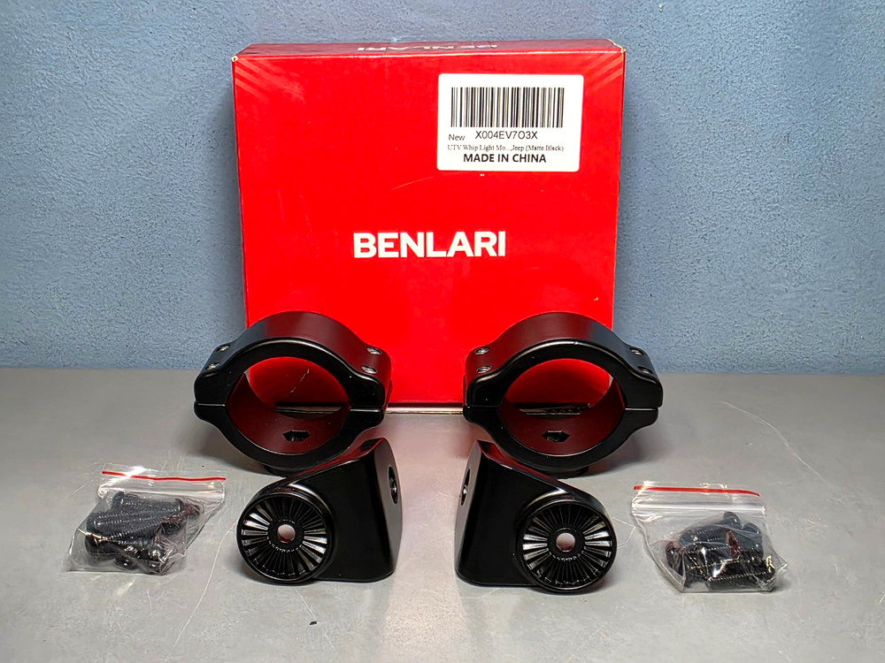 Benlari UTV Light Bar Clamp Bracket for Whip Lights & Flags in Matte Black