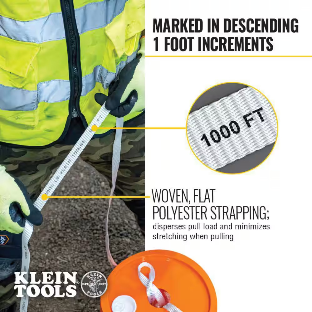 2000 Ft. Conduit Measuring Pull Tape 1250 Lbs. Tensile Strength