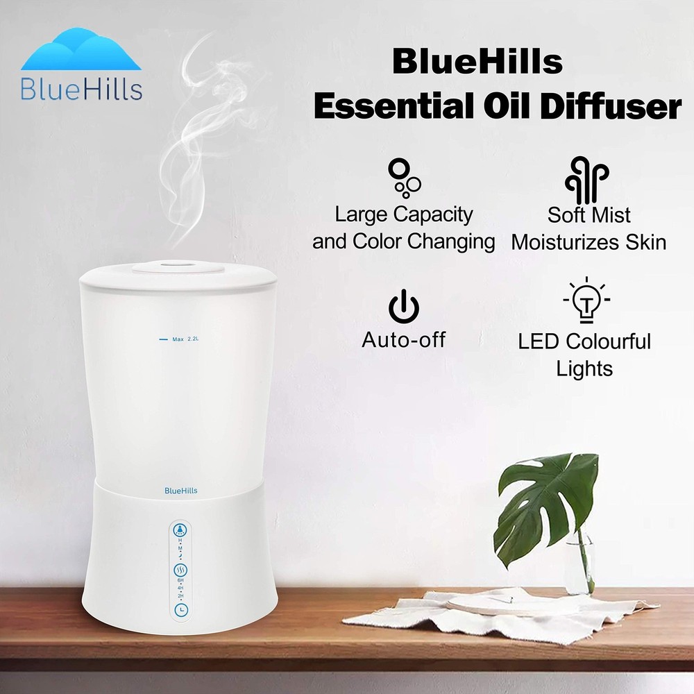 BlueHills Large Essential Oils Diffusers for Large Rooms Set of 2 2000ML Capa...