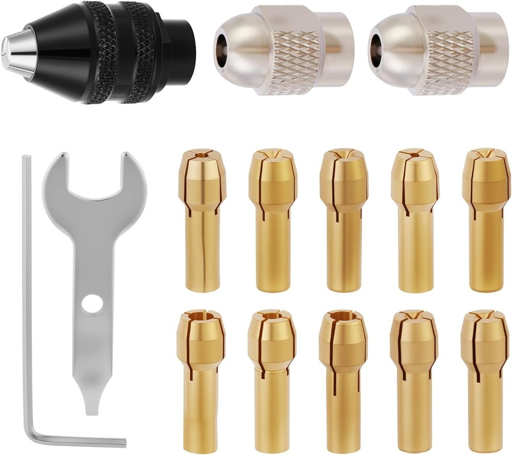15PCS Drill Chuck Collet Set, (0.02in - 0.13in) Keyless Quick Replacement Kit co