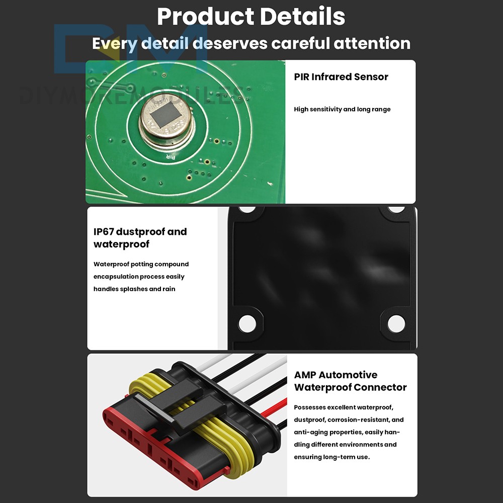 DC6-24V Infrared PIR Motion Sensor Detector LED Outdoor Waterproof Sensor Switch