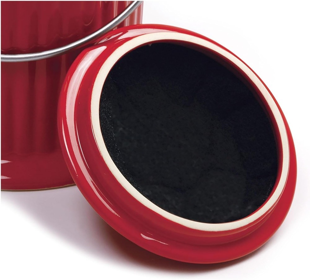 Functional 1 Gallon Red Ceramic Compost Keeper with Odor Filter - Eco Chic