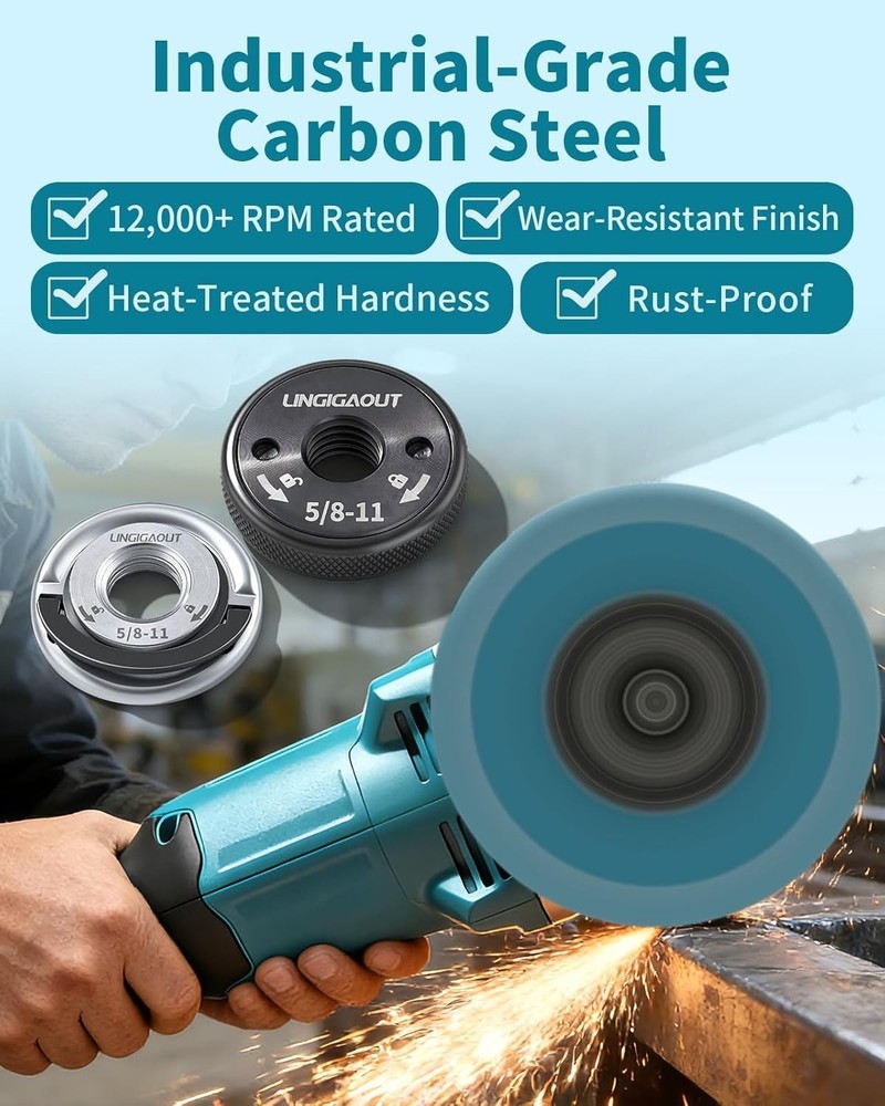 5/8"-11 Angle Grinder Flange Nuts 2-Pack, Tool-Free Quick Release Locking Kit...